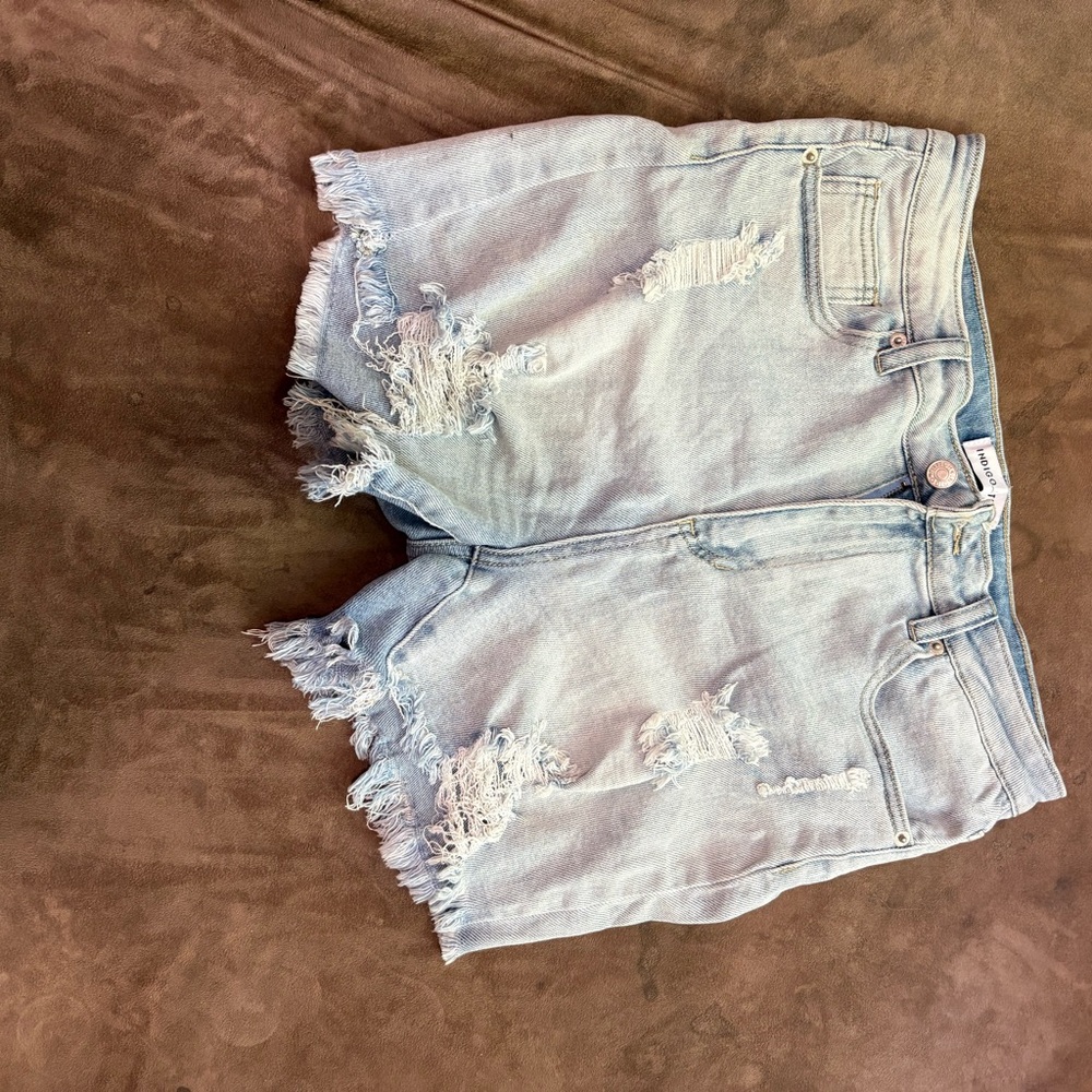 Distressed High-rise Light Blue Denim Shorts